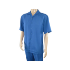 Men INSERCH 2pc Walking Leisure Suit Shirt Pants Set Short Sleeves 9356 Blue - J.Valintin Men's Wear Legend - 94152