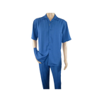 Men INSERCH 2pc Walking Leisure Suit Shirt Pants Set Short Sleeves 9356 Blue - J.Valintin Men's Wear Legend - 94152