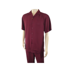 Men INSERCH 2pc Walking Leisure Suit Shirt Pants Set Short Sleeves 9356 Burgundy - J.Valintin Men's Wear Legend - 94144