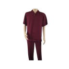Men INSERCH 2pc Walking Leisure Suit Shirt Pants Set Short Sleeves 9356 Burgundy - J.Valintin Men's Wear Legend - 94144