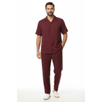 Men INSERCH 2pc Walking Leisure Suit Shirt Pants Set Short Sleeves 9356 Burgundy