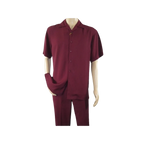 Men INSERCH 2pc Walking Leisure Suit Shirt Pants Set Short Sleeves 9356 Burgundy - J.Valintin Men's Wear Legend - 94144