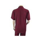 Men INSERCH 2pc Walking Leisure Suit Shirt Pants Set Short Sleeves 9356 Burgundy - J.Valintin Men's Wear Legend - 94144