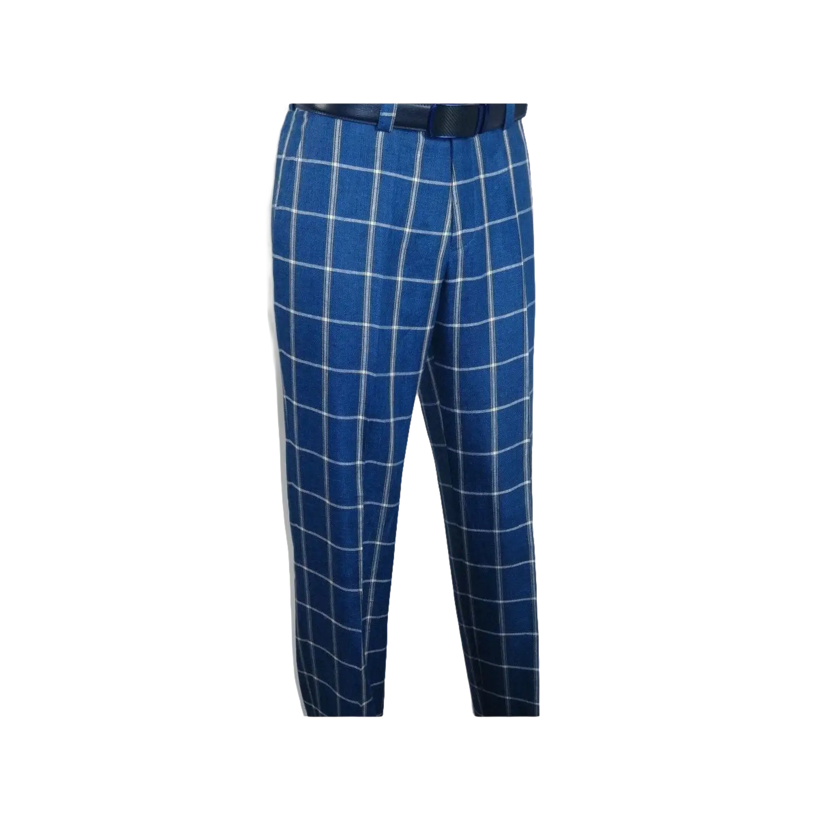 Men INSERCH premium Soft Cool Linen 2pc Walking Leisure suit 7098 Blue Plaid - J.Valintin Men's Wear Legend - 100696