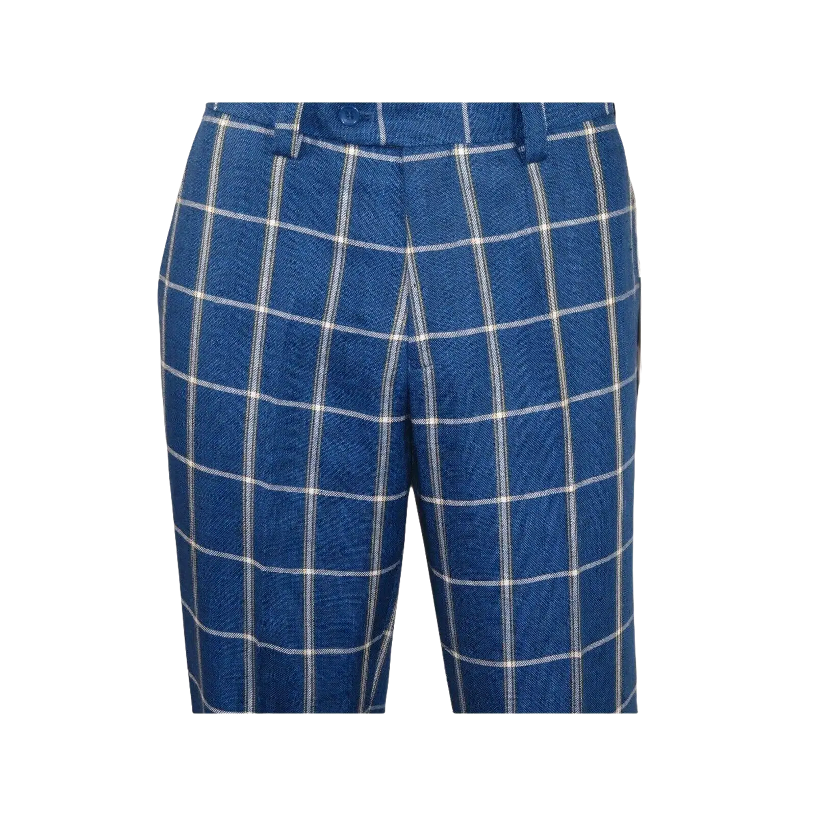 Men INSERCH premium Soft Cool Linen 2pc Walking Leisure suit 7098 Blue Plaid - J.Valintin Men's Wear Legend - 100696