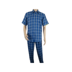 Men INSERCH premium Soft Cool Linen 2pc Walking Leisure suit 7098 Blue Plaid - J.Valintin Men's Wear Legend - 100696