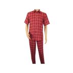 Men INSERCH premium Soft Cool Linen 2pc Walking Leisure suit 7098 Red Plaid - J.Valintin Men's Wear Legend - 100703