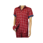 Men INSERCH premium Soft Cool Linen 2pc Walking Leisure suit 7098 Red Plaid - J.Valintin Men's Wear Legend - 100703