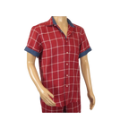 Men INSERCH premium Soft Cool Linen 2pc Walking Leisure suit 7098 Red Plaid - J.Valintin Men's Wear Legend - 100703