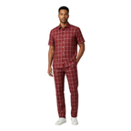Men INSERCH premium Soft Cool Linen  2pc Walking Leisure suit 7098 Red Plaid
