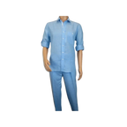 Men INSERCH premium Soft Linen Breathable 2pc Walking Leisure suit LS29116 Blue - J.Valintin Men's Wear Legend - 100675