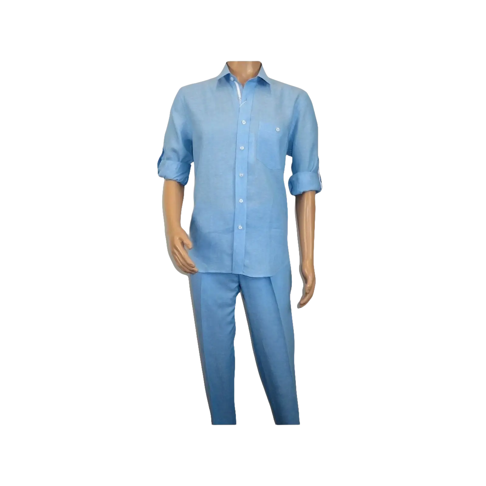 Men INSERCH premium Soft Linen Breathable 2pc Walking Leisure suit LS29116 Blue - J.Valintin Men's Wear Legend - 100675
