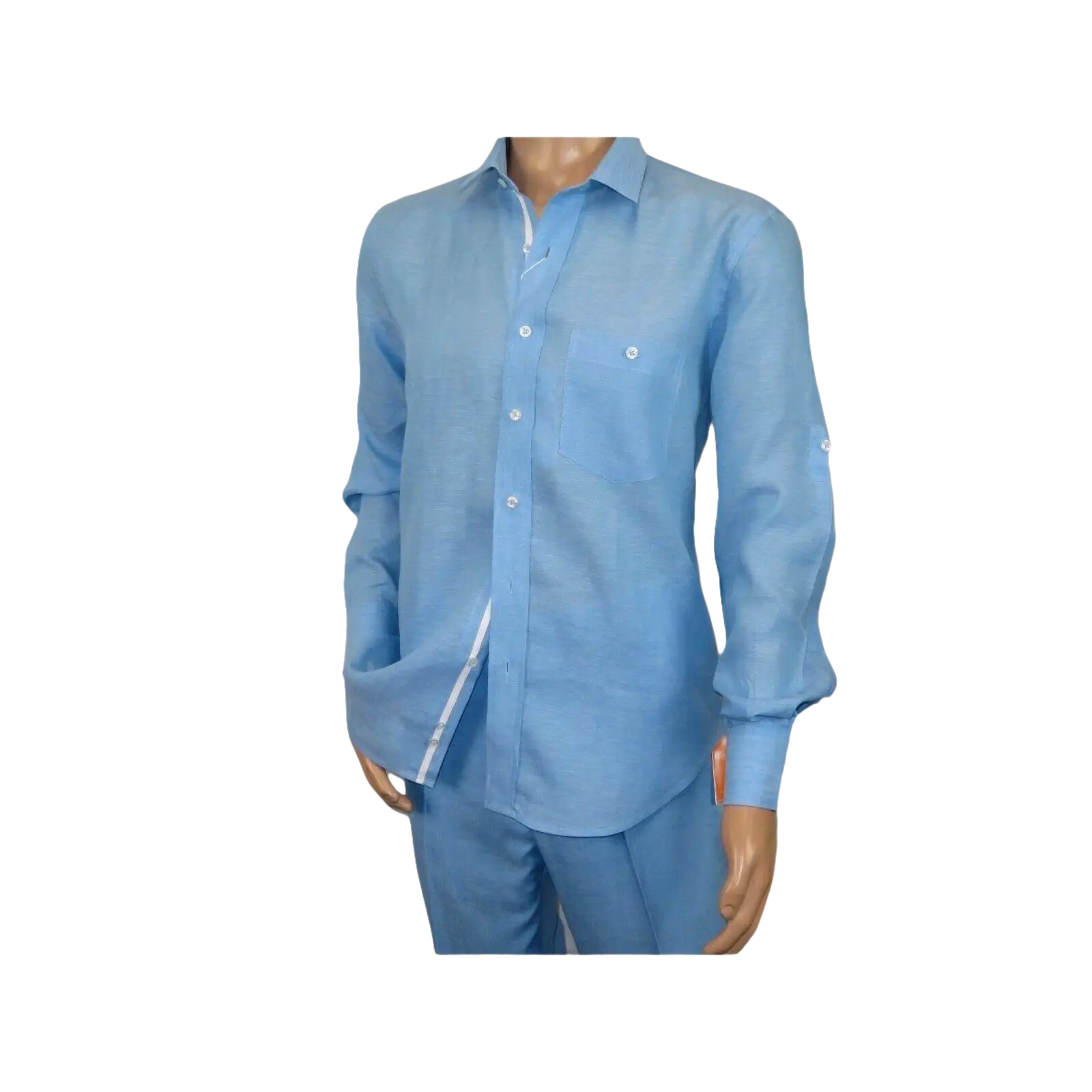 Men INSERCH premium Soft Linen Breathable 2pc Walking Leisure suit LS29116 Blue - J.Valintin Men's Wear Legend - 100675