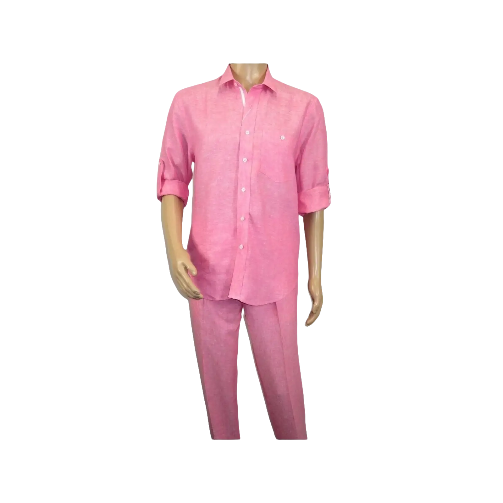 Men INSERCH premium Soft Linen Breathable 2pc Walking Leisure suit LS29116 Pink - J.Valintin Men's Wear Legend - 100689