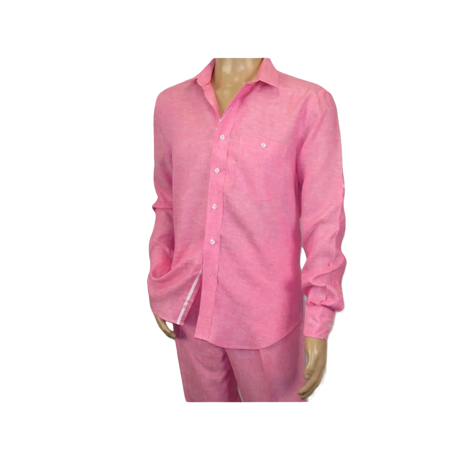 Men INSERCH premium Soft Linen Breathable 2pc Walking Leisure suit LS29116 Pink - J.Valintin Men's Wear Legend - 100689