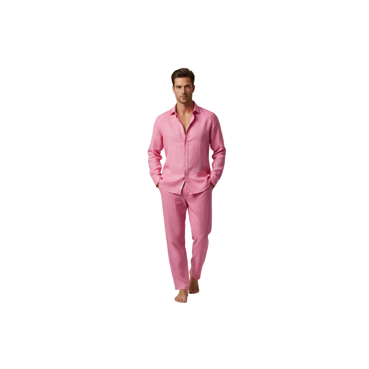 Men INSERCH premium Soft Linen Breathable 2pc Walking Leisure suit LS29116 Pink