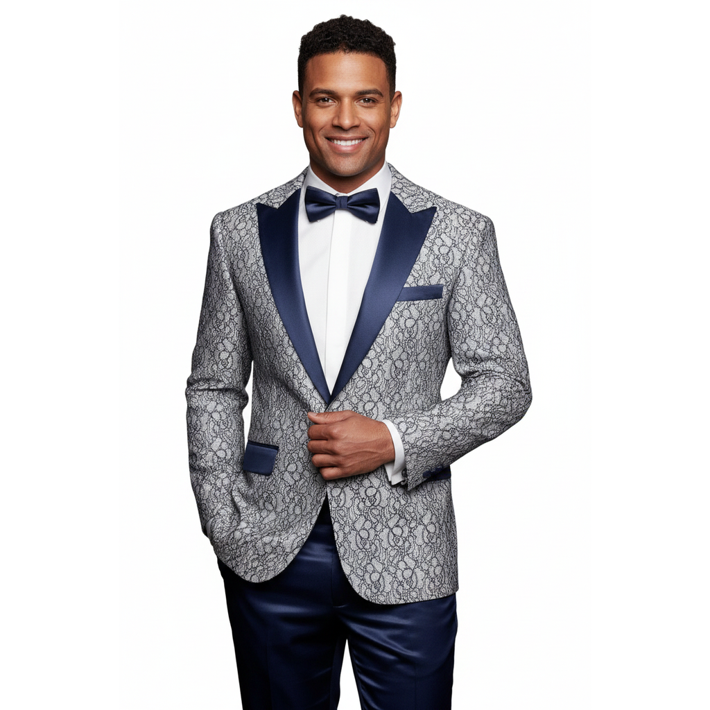 Men Insomnia Manzini Blazer Stage Performer Singer MZN136 Sky Blue Lace design