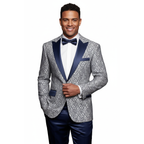 Men Insomnia Manzini Blazer Stage Performer Singer MZN136 Sky Blue Lace design