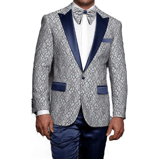 Men Insomnia Manzini Blazer Stage Performer Singer MZN136 Sky Blue Lace design - J.Valintin Men's Wear Legend - 5906