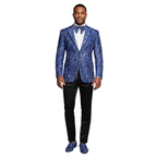 Men Insomnia Manzini Blazer Stage Performer Singer Prom MZN137 Royal Blue Lace
