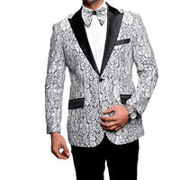 Men Insomnia Manzini Blazer Stage Performer Singer Prom MZN138 White black Lace - J.Valintin Men's Wear Legend - 5941