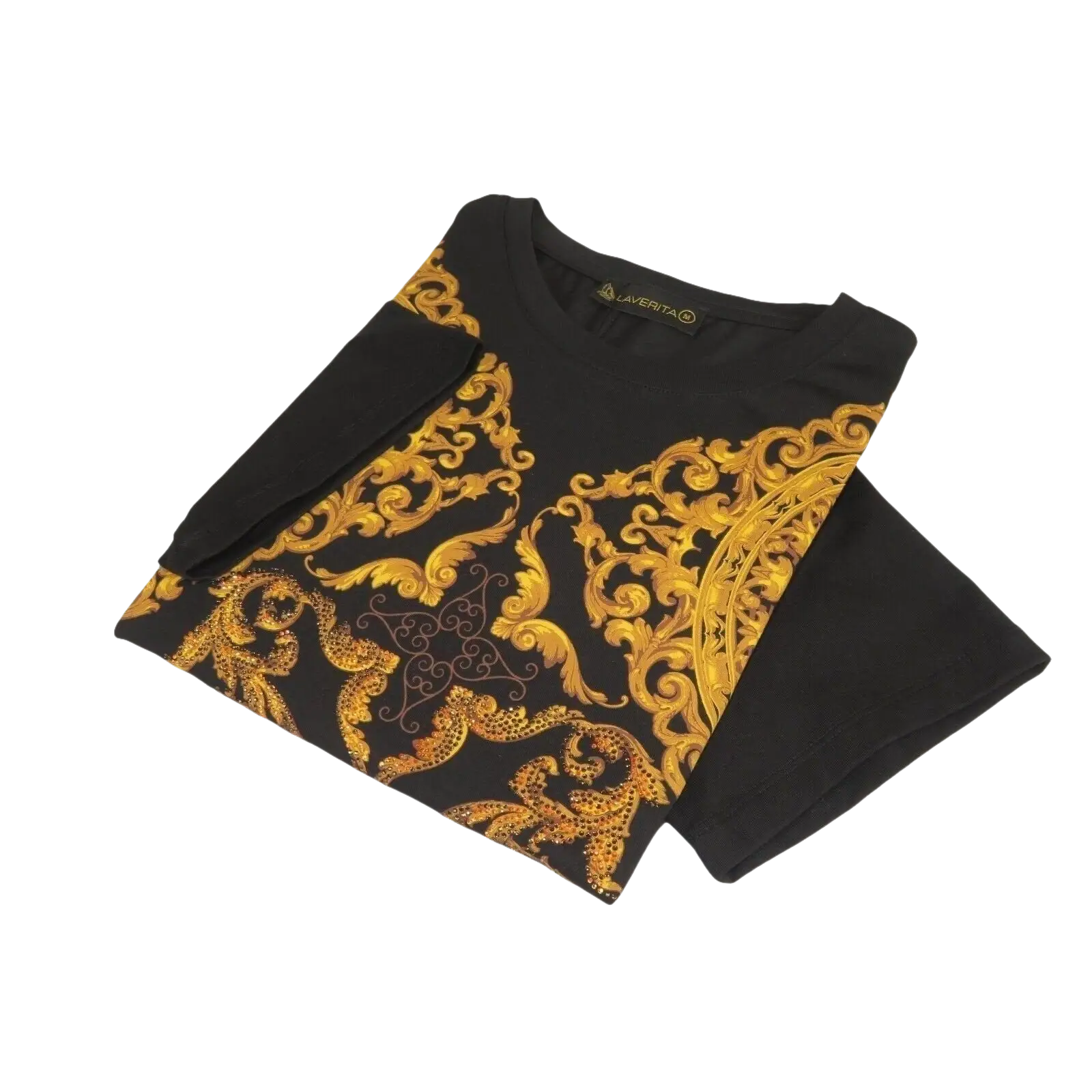 Men LAVERITA European Fashion Crew Shirt Rhine Cross Floral 93370 Black - J.Valintin Men's Wear Legend - 99951