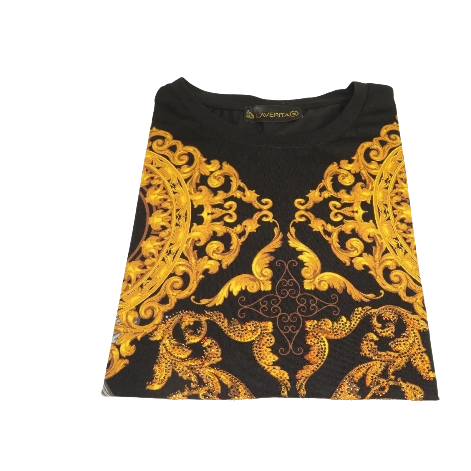Men LAVERITA European Fashion Crew Shirt Rhine Cross Floral 93370 Black - J.Valintin Men's Wear Legend - 99951