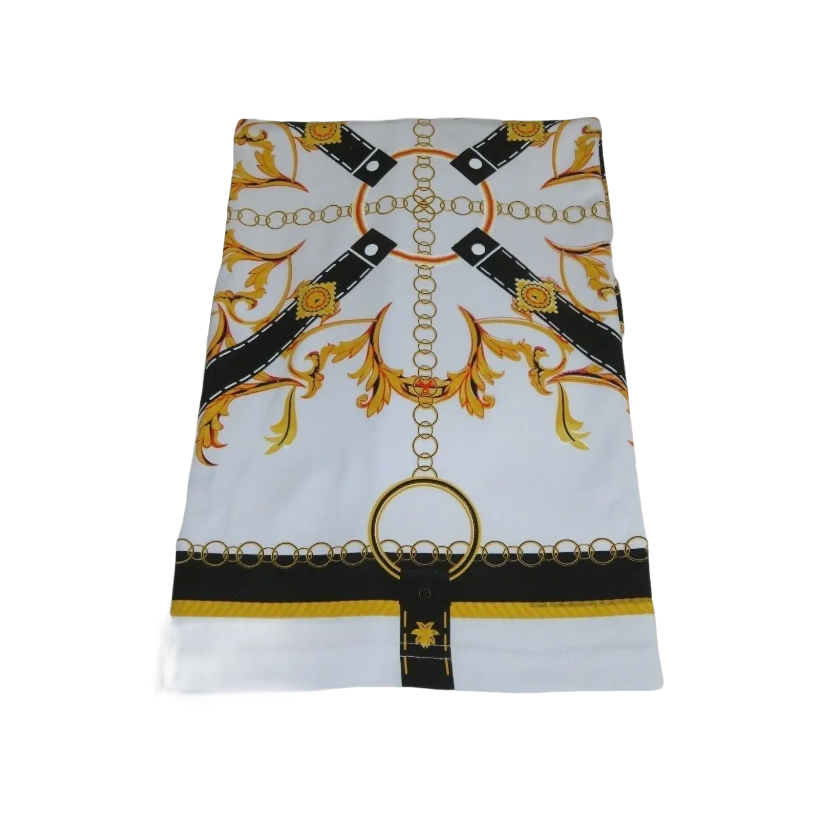 Men LAVERITA European Fashion Crew Shirt Rhine Stones Chain Floral 12085 White - J.Valintin Men's Wear Legend - 99884