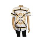 Men LAVERITA European Fashion Crew Shirt Rhine Stones Chain Floral 12085 White - J.Valintin Men's Wear Legend - 99884