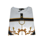 Men LAVERITA European Fashion Crew Shirt Rhine Stones Chain Floral 12085 White - J.Valintin Men's Wear Legend - 99884