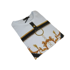 Men LAVERITA European Fashion Crew Shirt Rhine Stones Chain Floral 12085 White - J.Valintin Men's Wear Legend - 99884