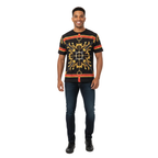 Men LAVERITA European Fashion Crew Shirt Rhine Stones Chain Florals 12085 Black