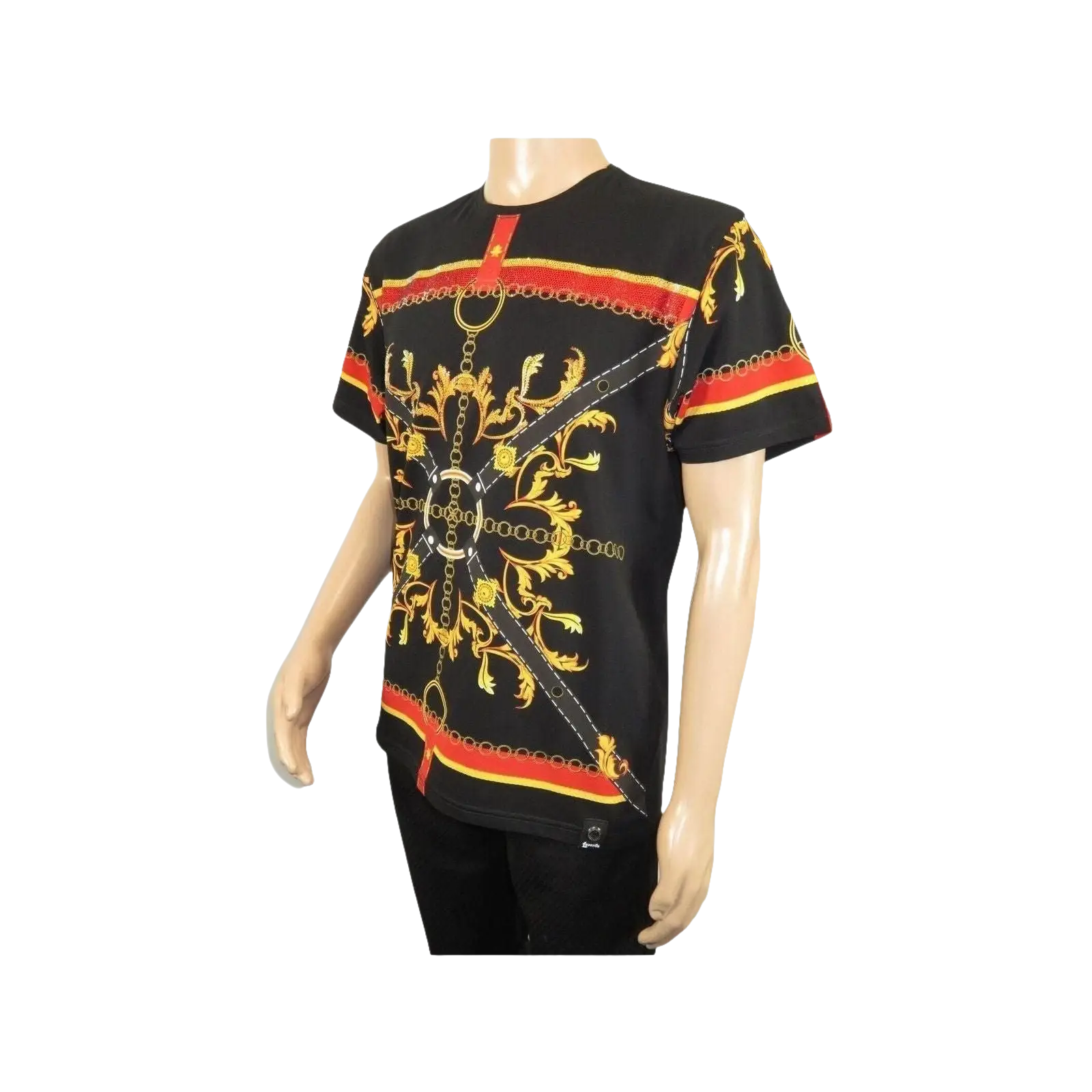 Men LAVERITA European Fashion Crew Shirt Rhine Stones Chain Florals 12085 Black - J.Valintin Men's Wear Legend - 99890