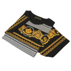 Men LAVERITA European Fashion Crew Shirt Rhine Stones Crown Floral 12087 Black - J.Valintin Men's Wear Legend - 99897