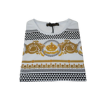 Men LAVERITA European Fashion Crew Shirt Rhine Stones Crown Floral 12087 White - J.Valintin Men's Wear Legend - 99903