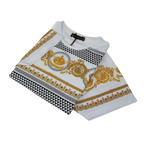 Men LAVERITA European Fashion Crew Shirt Rhine Stones Crown Floral 12087 White - J.Valintin Men's Wear Legend - 99903