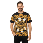 Men LAVERITA European Fashion Crew Shirt Rhine Stones Crown Florals 12089 Black