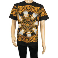 Men LAVERITA European Fashion Crew Shirt Rhine Stones Crown Florals 12089 Black - J.Valintin Men's Wear Legend - 99866