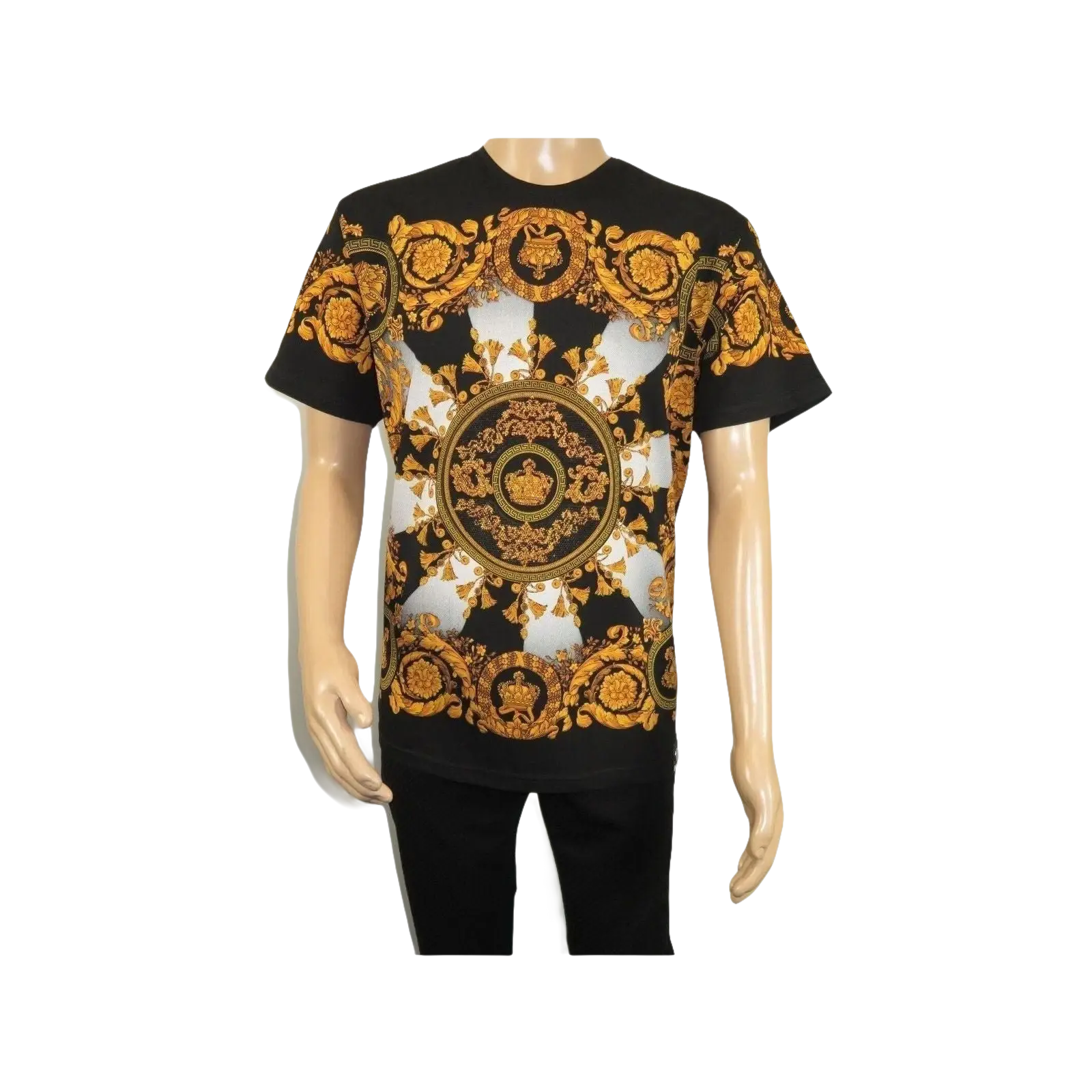 Men LAVERITA European Fashion Crew Shirt Rhine Stones Crown Florals 12089 Black - J.Valintin Men's Wear Legend - 99866