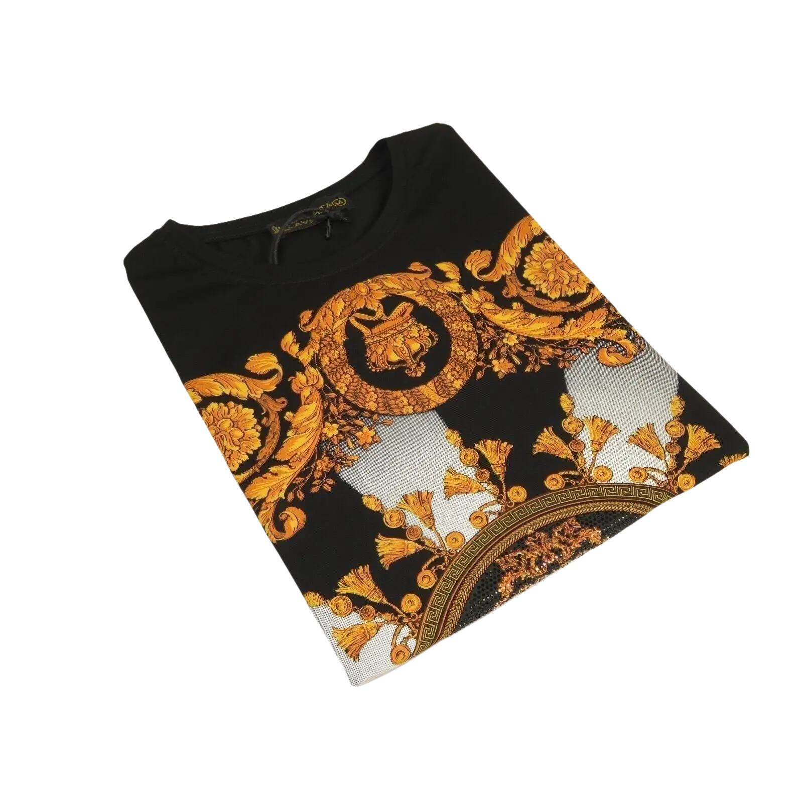 Men LAVERITA European Fashion Crew Shirt Rhine Stones Crown Florals 12089 Black - J.Valintin Men's Wear Legend - 99866