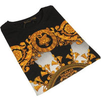 Men LAVERITA European Fashion Crew Shirt Rhine Stones Crown Florals 12089 Black - J.Valintin Men's Wear Legend - 99866