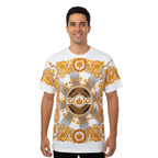 Men LAVERITA European Fashion Crew Shirt Rhine Stones Crown Florals 12089 White