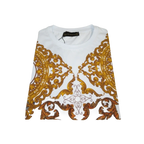 Men LAVERITA European Fashion Crew Shirt Rhine Stones Floral 93370 White - J.Valintin Men's Wear Legend - 99957