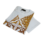 Men LAVERITA European Fashion Crew Shirt Rhine Stones Floral 93370 White - J.Valintin Men's Wear Legend - 99957