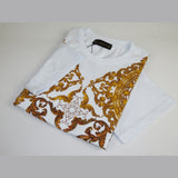 Men LAVERITA European Fashion Crew Shirt Rhine Stones Floral 93370 White - J.Valintin Men's Wear Legend - 99957