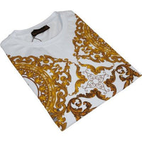 Men LAVERITA European Fashion Crew Shirt Rhine Stones Floral 93370 White - J.Valintin Men's Wear Legend - 99957