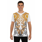 Men LAVERITA European Fashion Crew Shirt Rhine Stones Floral 93370 White