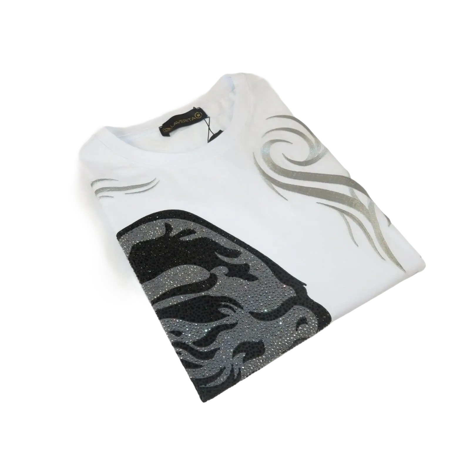 Men LAVERITA European Fashion Crew Shirt Rhine Stones Medusa 94491 White - J.Valintin Men's Wear Legend - 99993