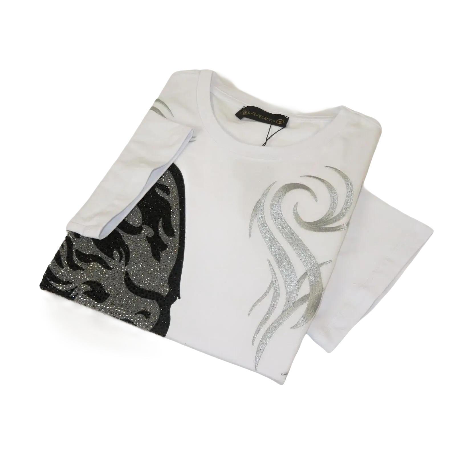 Men LAVERITA European Fashion Crew Shirt Rhine Stones Medusa 94491 White - J.Valintin Men's Wear Legend - 99993