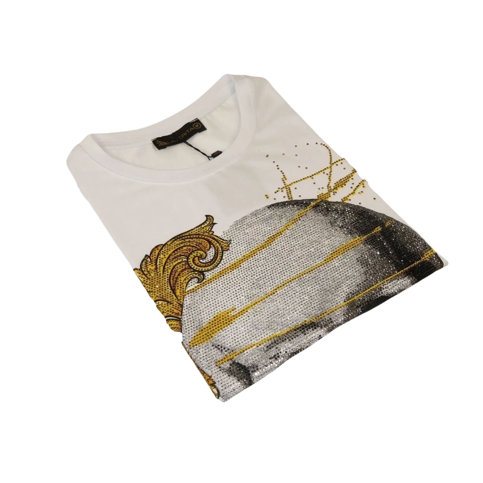 Men LAVERITA European Fashion Crew Shirt Rhine Stones Skeletons 93356 White - J.Valintin Men's Wear Legend - 99927